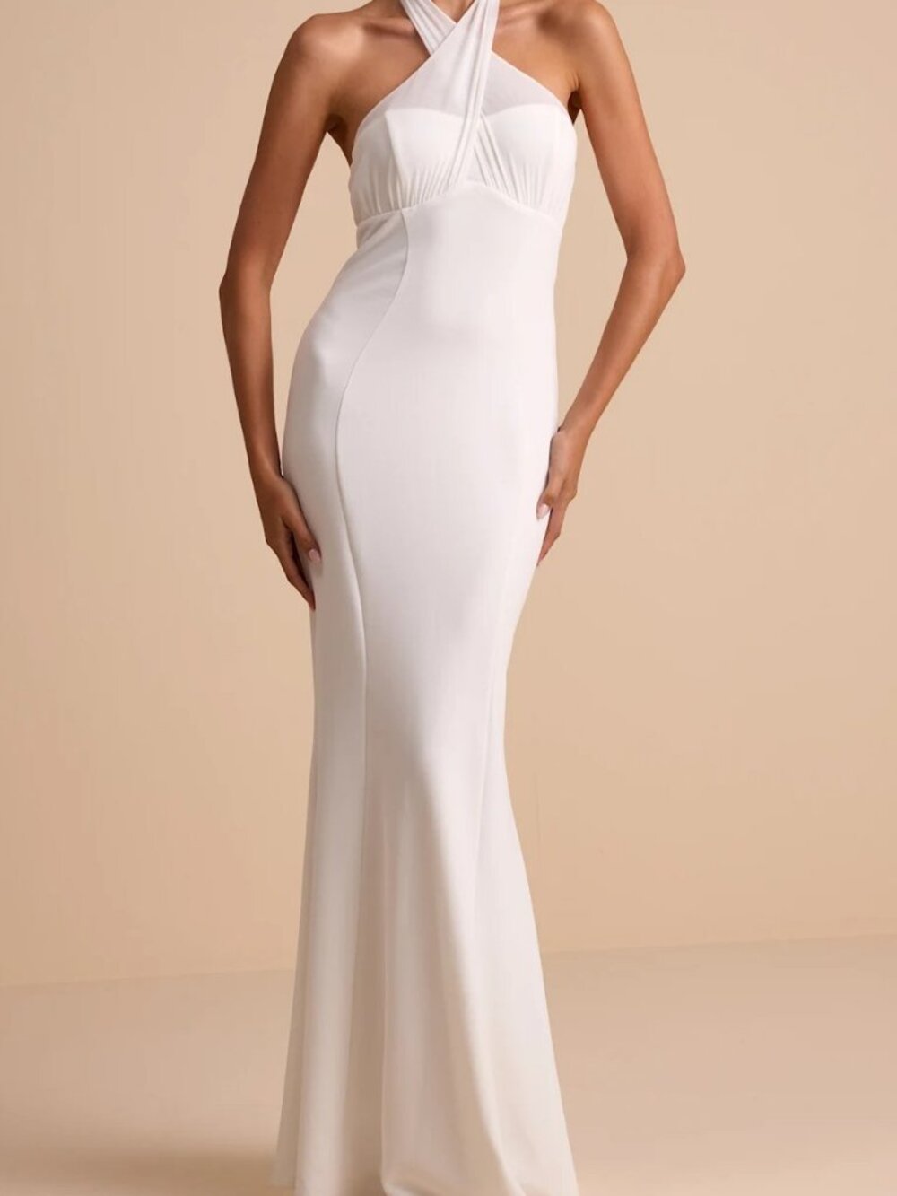 Lulus Iridessa White Halter Mermaid Maxi Dress Bridal Gown Size M NWT